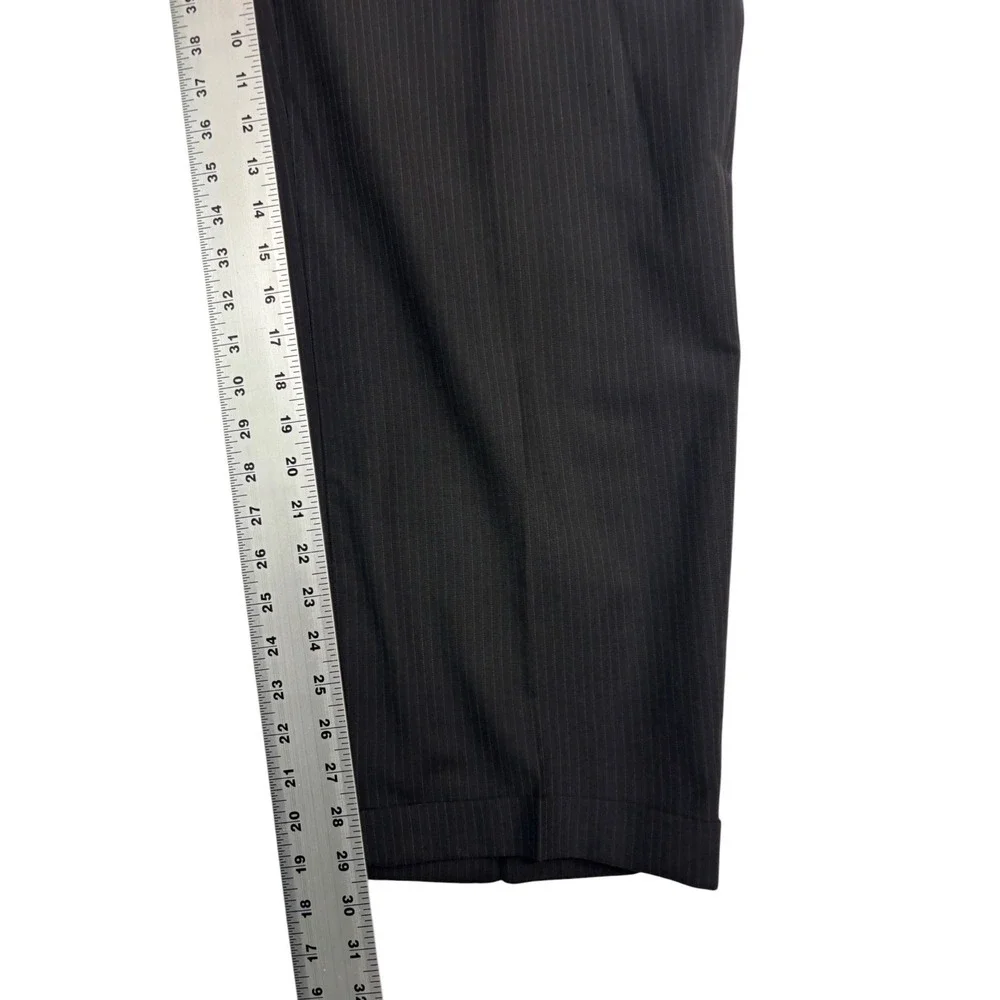 vtg 90s Hart Schaffner Marx 44L 38x30 Black Pinstripe 2pc Pant Suit Pleated USA